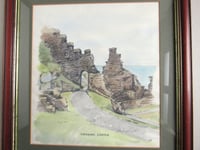 Image 2 of Vintage Tintagel Castle Watercolour Painting on a Print 1981, Signed S. M. Sargeant, Framed 