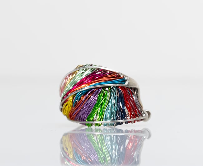 Rainbow wire sculpture chunky art ring Statement contemporary