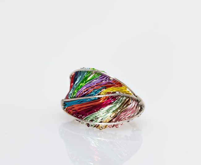 Rainbow wire sculpture chunky art ring Statement contemporary