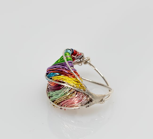 Rainbow wire sculpture chunky art ring Statement contemporary