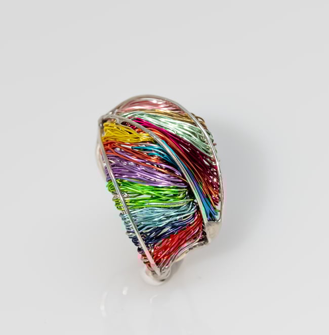 Rainbow wire sculpture chunky art ring Statement contemporary