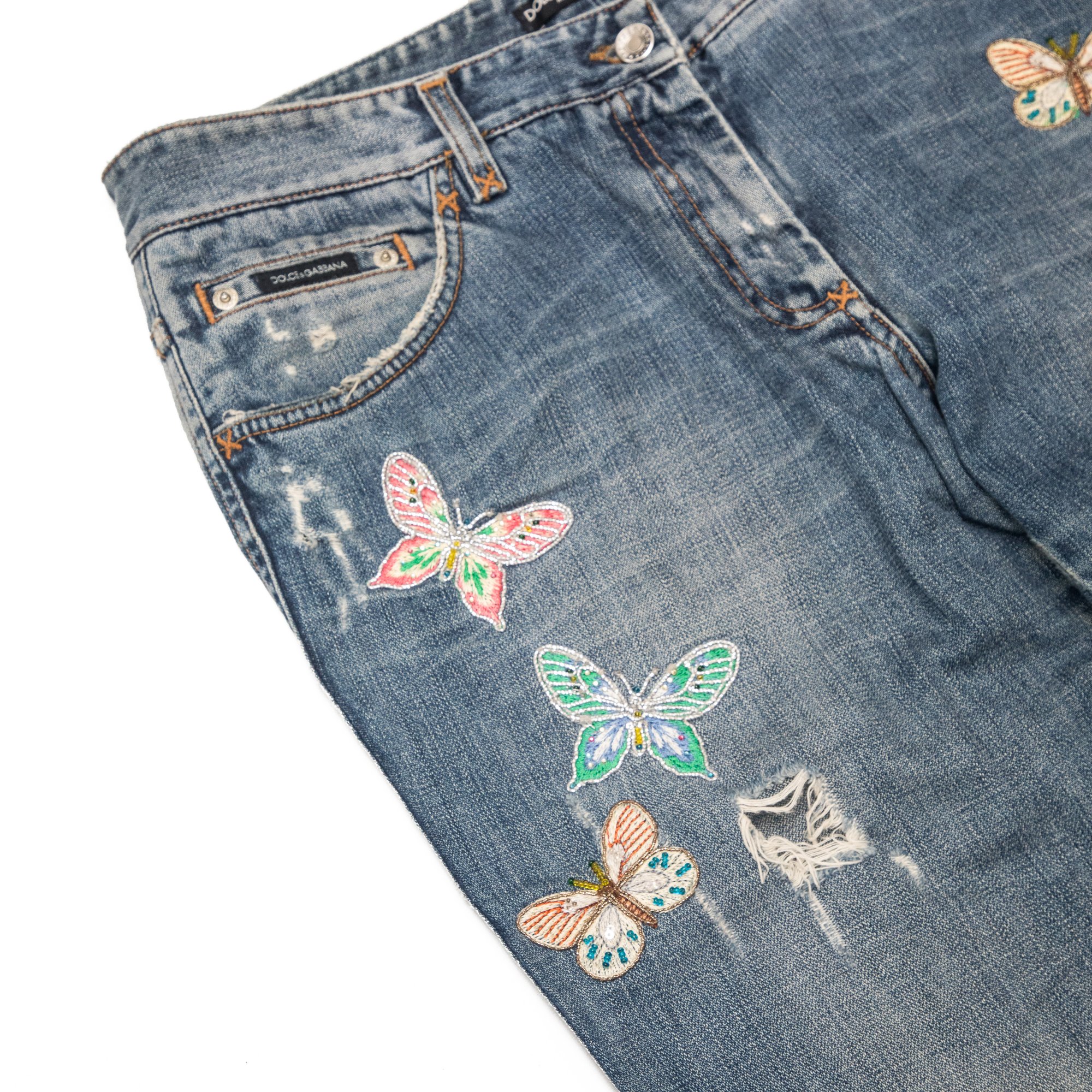 Image of Dolce & Gabbana 2000s Butterly Embroidered Jeans