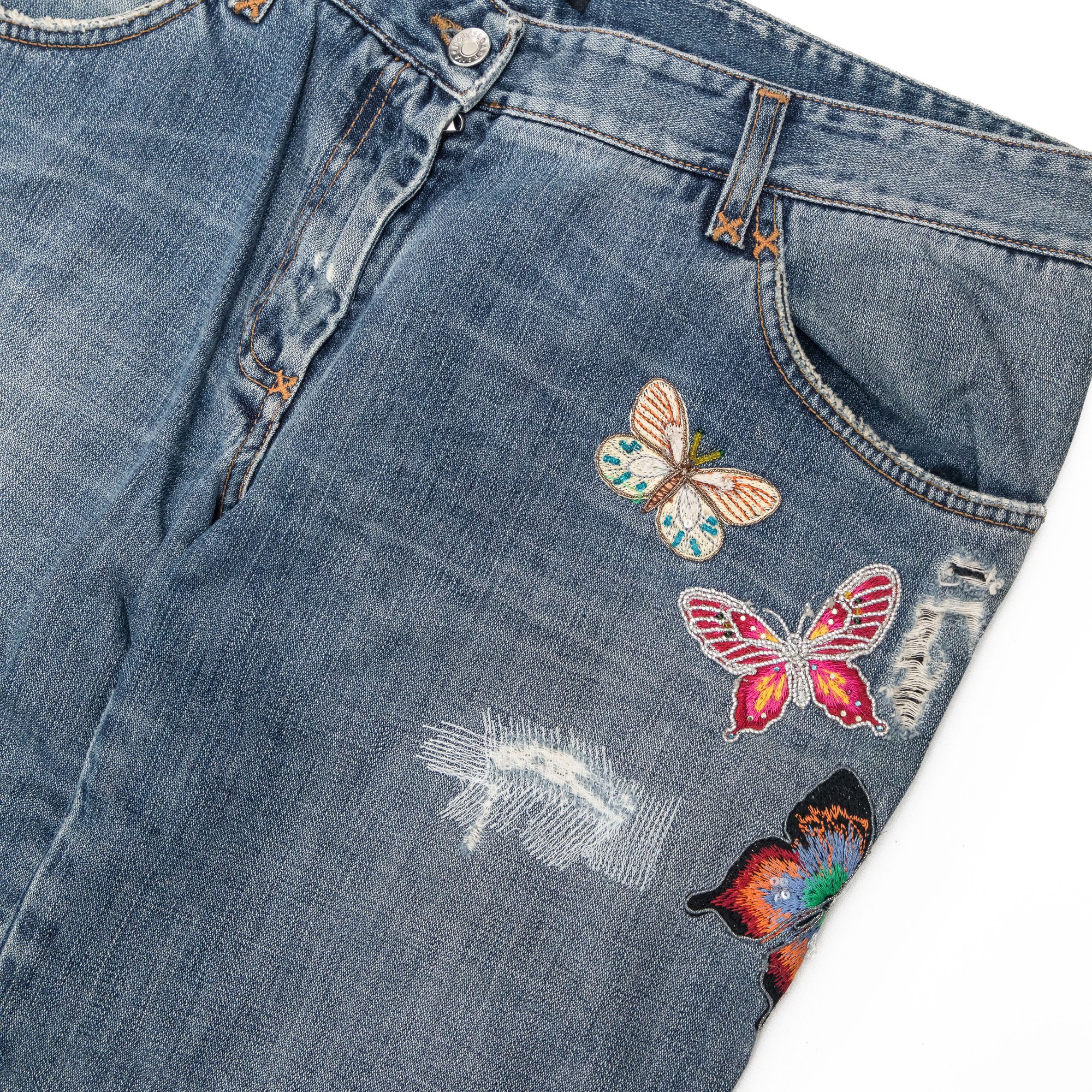 Image of Dolce & Gabbana 2000s Butterly Embroidered Jeans