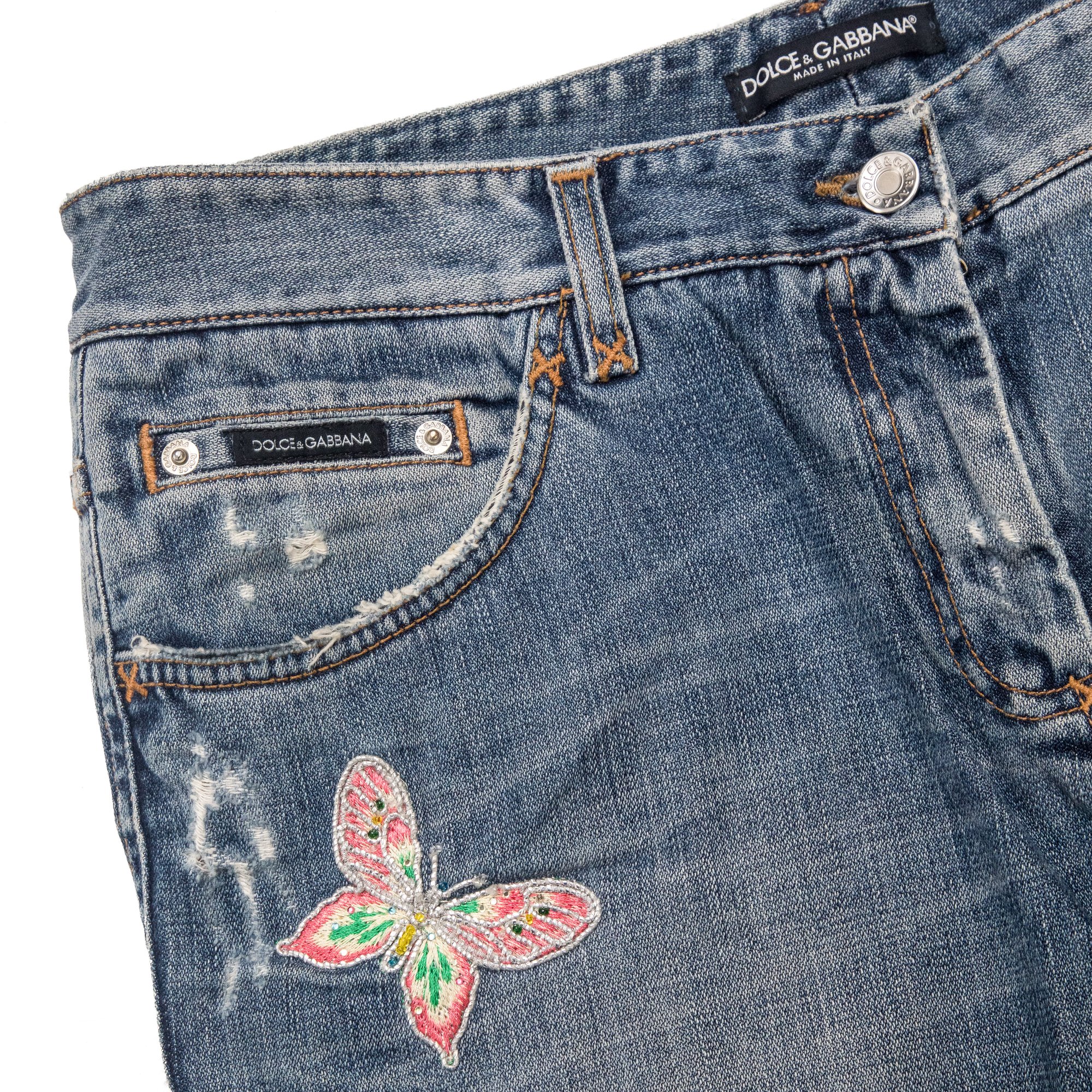 Image of Dolce & Gabbana 2000s Butterly Embroidered Jeans