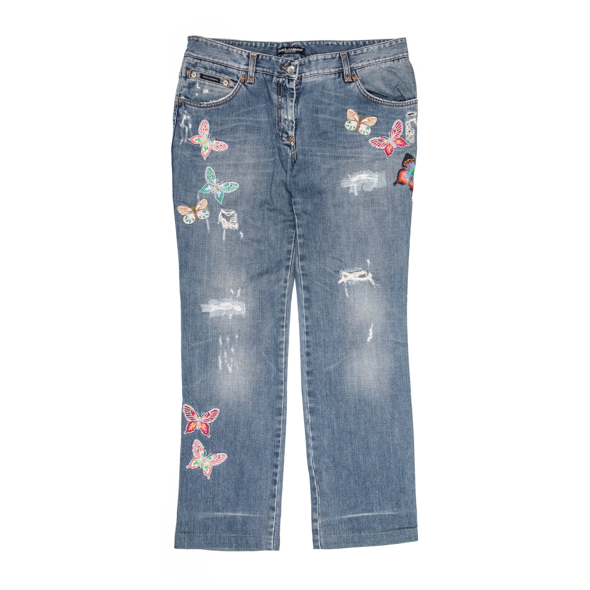 Image of Dolce & Gabbana 2000s Butterly Embroidered Jeans