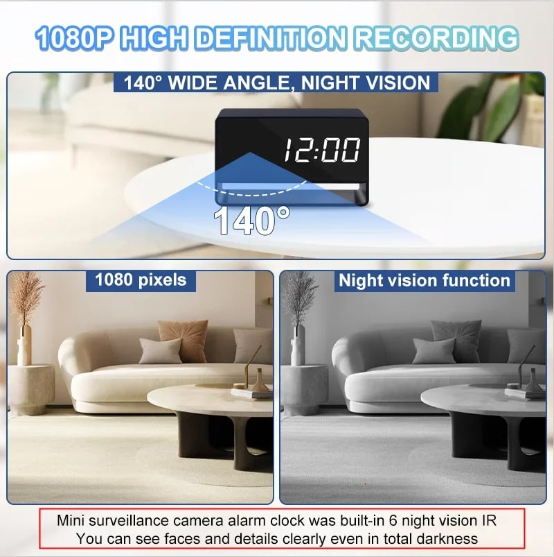 MSL Alarm Clock Mini Surveillance Camera 1080P HD with IR Night Vision and Motion Detection