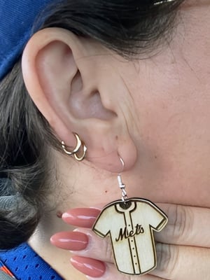 Image of NY Mets Wooden Jersey Earrings - ALL TEAMS AVAILABLE