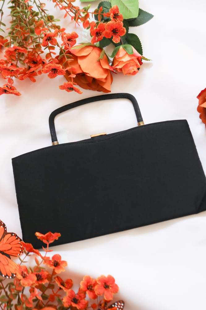 Image of Vintage Black Fabric Clasp Purse with Handle 