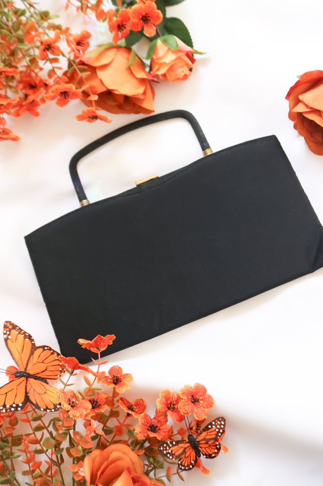 Image of Vintage Black Fabric Clasp Purse with Handle 