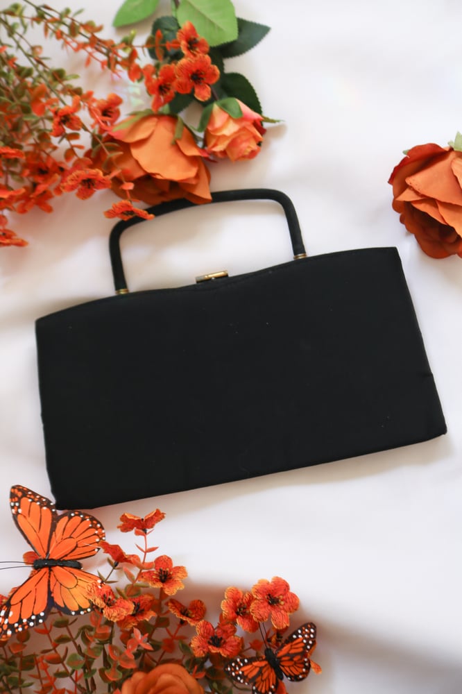 Image of Vintage Black Fabric Clasp Purse with Handle 