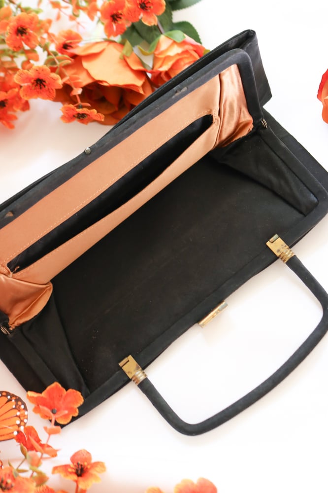 Image of Vintage Black Fabric Clasp Purse with Handle 