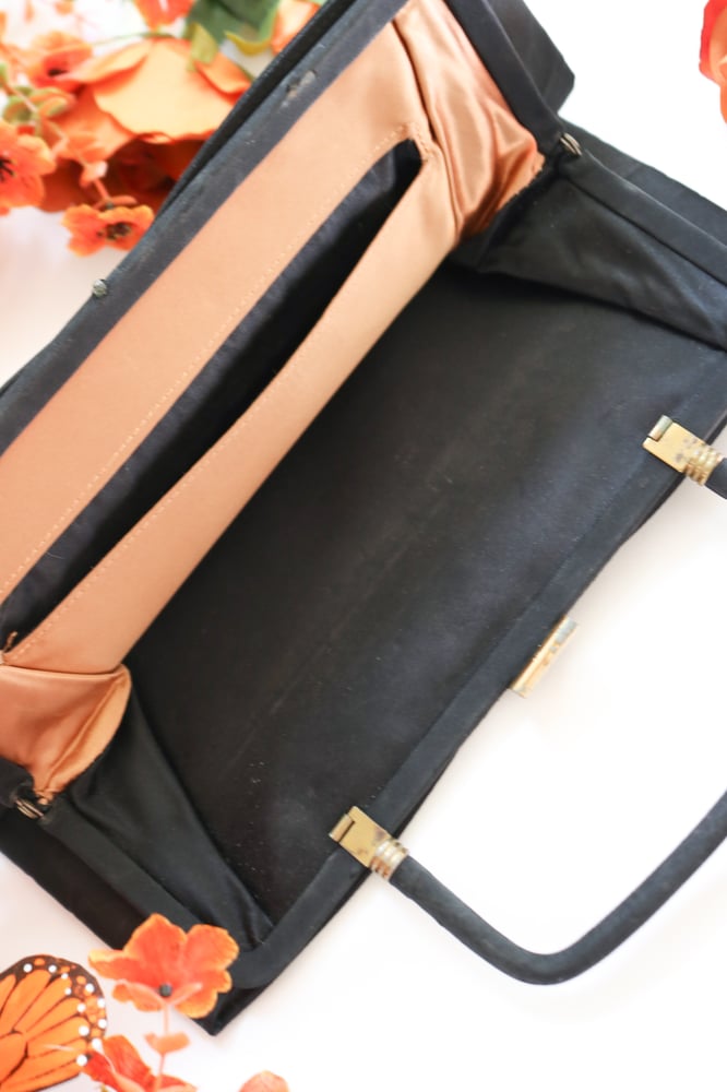 Image of Vintage Black Fabric Clasp Purse with Handle 