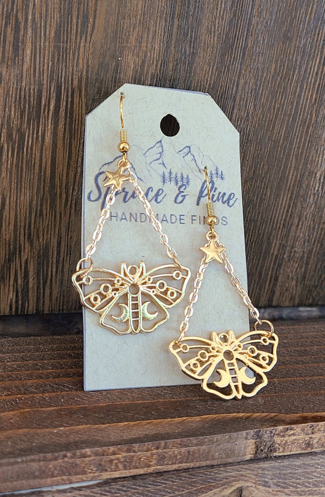 Golden Luna Moth Handmade 18K Gold Plated Earrings