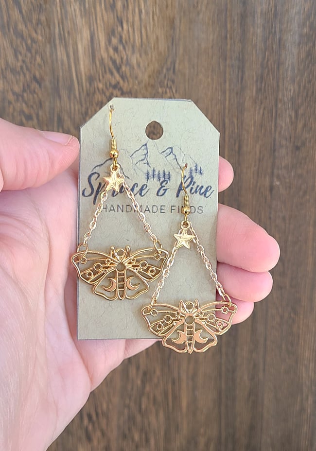 Golden Luna Moth Handmade 18K Gold Plated Earrings