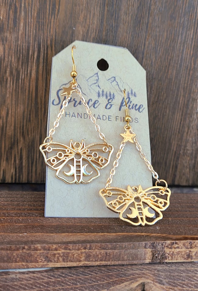 Golden Luna Moth Handmade 18K Gold Plated Earrings