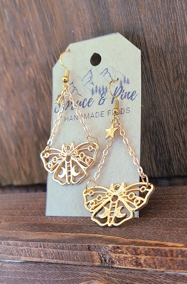 Golden Luna Moth Handmade 18K Gold Plated Earrings