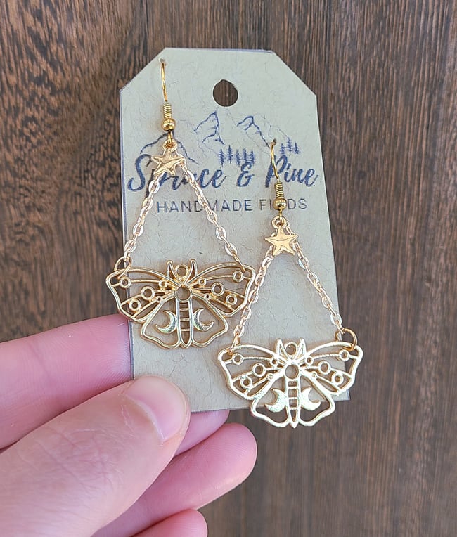 Golden Luna Moth Handmade 18K Gold Plated Earrings