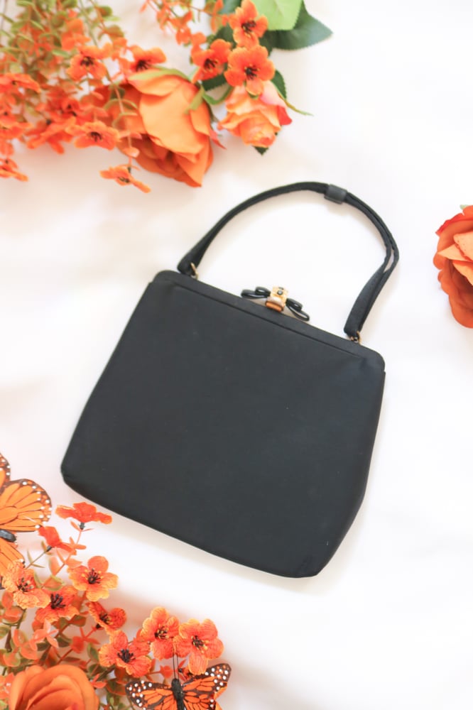 Image of Vintage After Five Black Handbag with Bow Top 