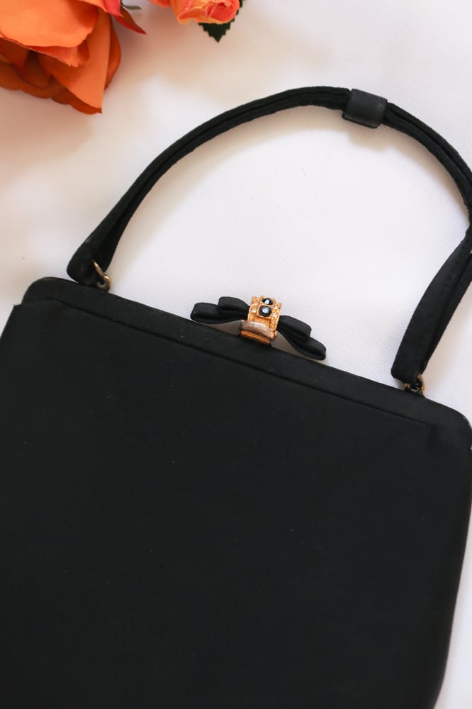 Image of Vintage After Five Black Handbag with Bow Top 