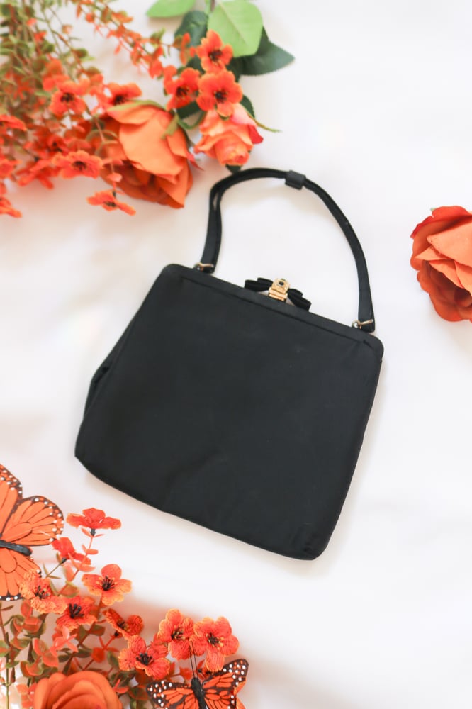 Image of Vintage After Five Black Handbag with Bow Top 