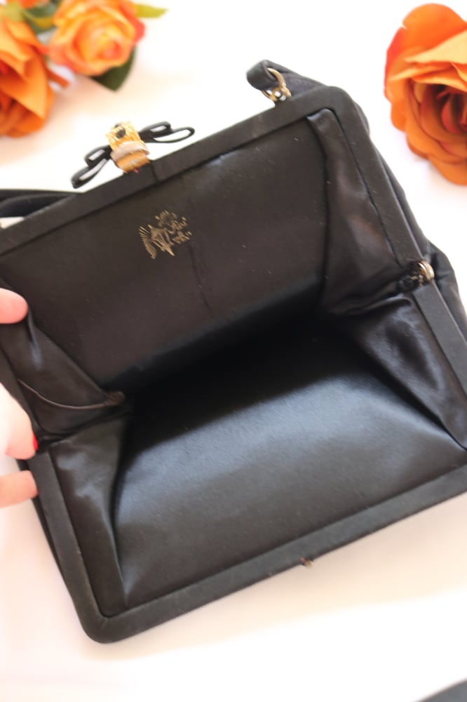 Image of Vintage After Five Black Handbag with Bow Top 