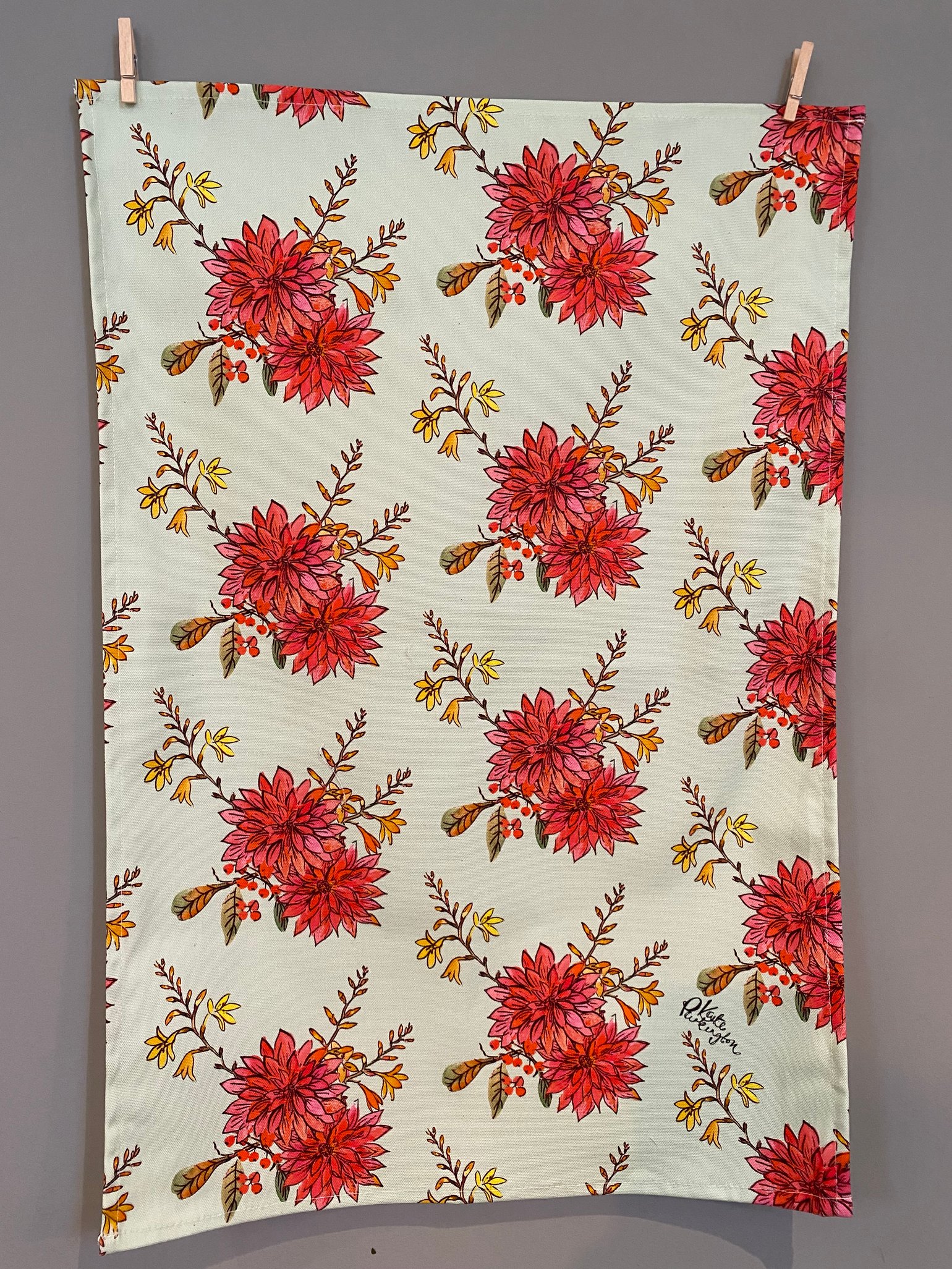 Image of Dahlia print Teatowel