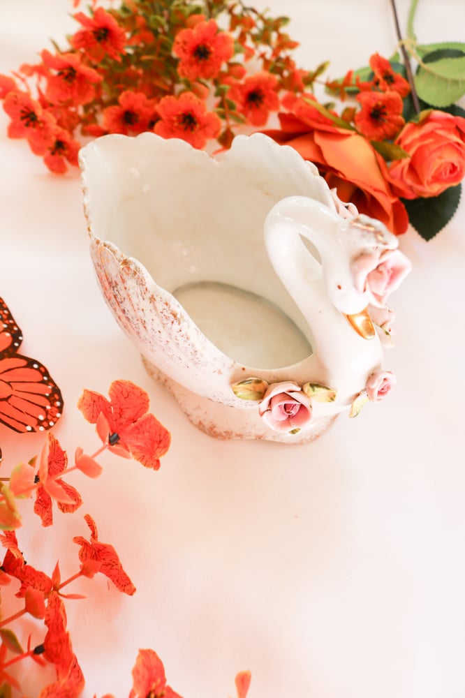 Image of Vintage Lefton China Hand Painted Swan Dish 