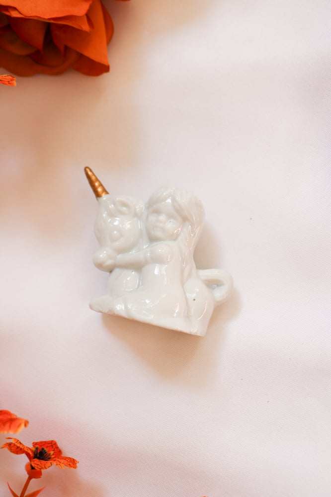 Image of Vintage Mini Girl with Unicorn Figurine 