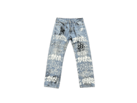 Image 2 of Levi's 505 heavy metal make art not war blue denim jeans 