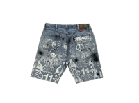 Image 1 of Levi's 505 logos heavy metal make art not war blue denim jeans