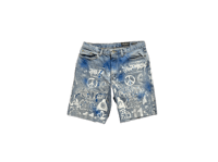 Image 2 of Eddie Bauer angel heavy metal make art not war blue denim jean shorts 