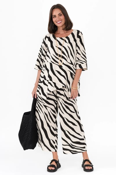 Image of Anne Cotton/Linen Pants - Zebra 