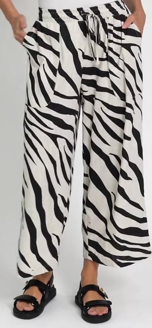 Image of Anne Cotton/Linen Pants - Zebra