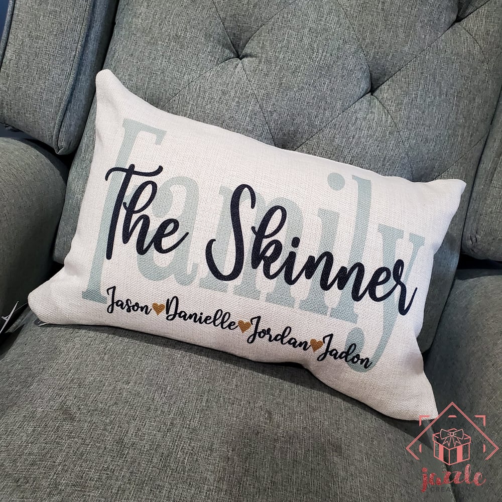 Family Name Pillows with Family Member Names | JazzleCreations By Jen