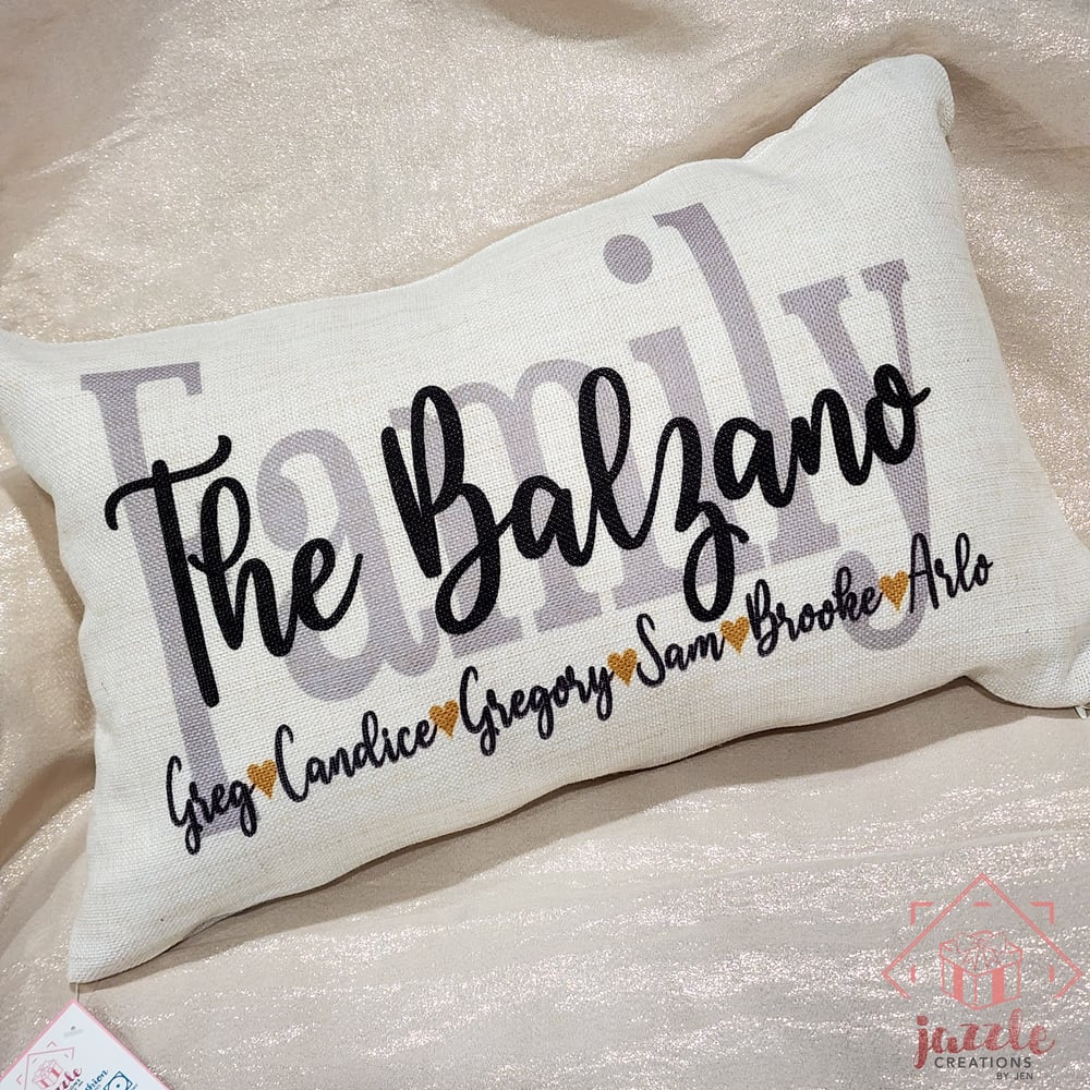 Family Name Pillows with Family Member Names | JazzleCreations By Jen