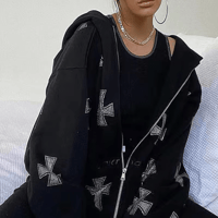 Woman and Men's rhinestone cross hoodie