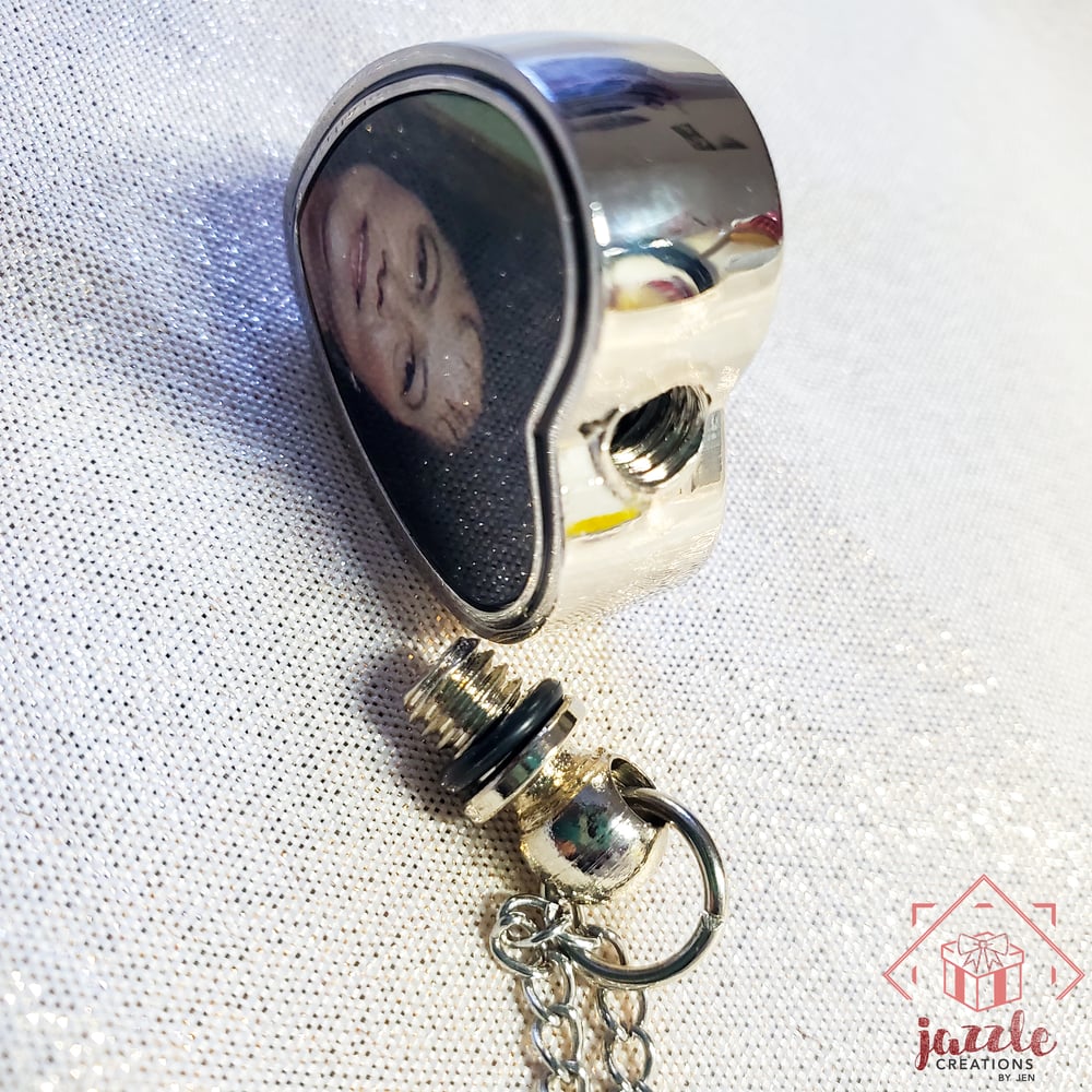 Image of Personalized Cremation Urn Heart Photo Necklace
