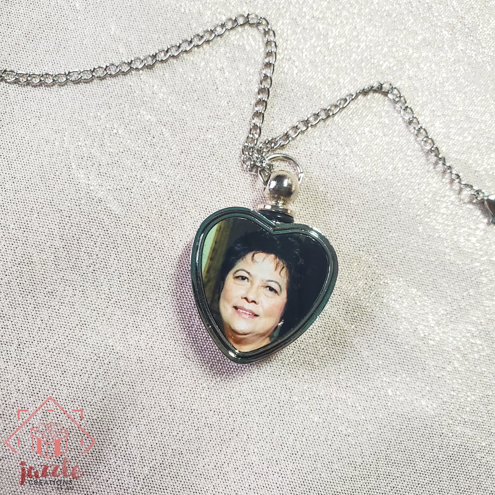 Image of Personalized Cremation Urn Heart Photo Necklace