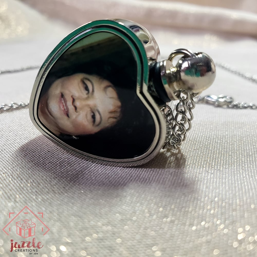 Image of Personalized Cremation Urn Heart Photo Necklace