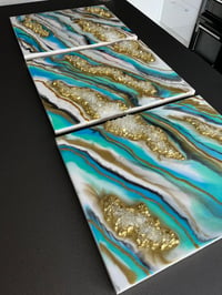 Image 2 of Aqua/Gold Geode Art