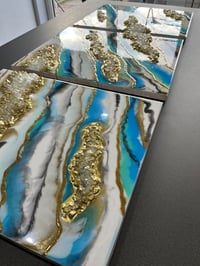 Image 3 of Aqua/Gold Geode Art