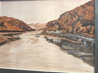 Image 9 of Vintage Watercolour Painting, Landscape Riverside Road, Signed, Framed Size 12 6/10 x 10 6/10 ins   