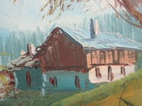 Image 9 of Vintage Alpine House Landscape Painting, Signed, c.1970s, Framed Size 18 x 14 ins