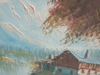 Image 10 of Vintage Alpine House Landscape Painting, Signed, c.1970s, Framed Size 18 x 14 ins