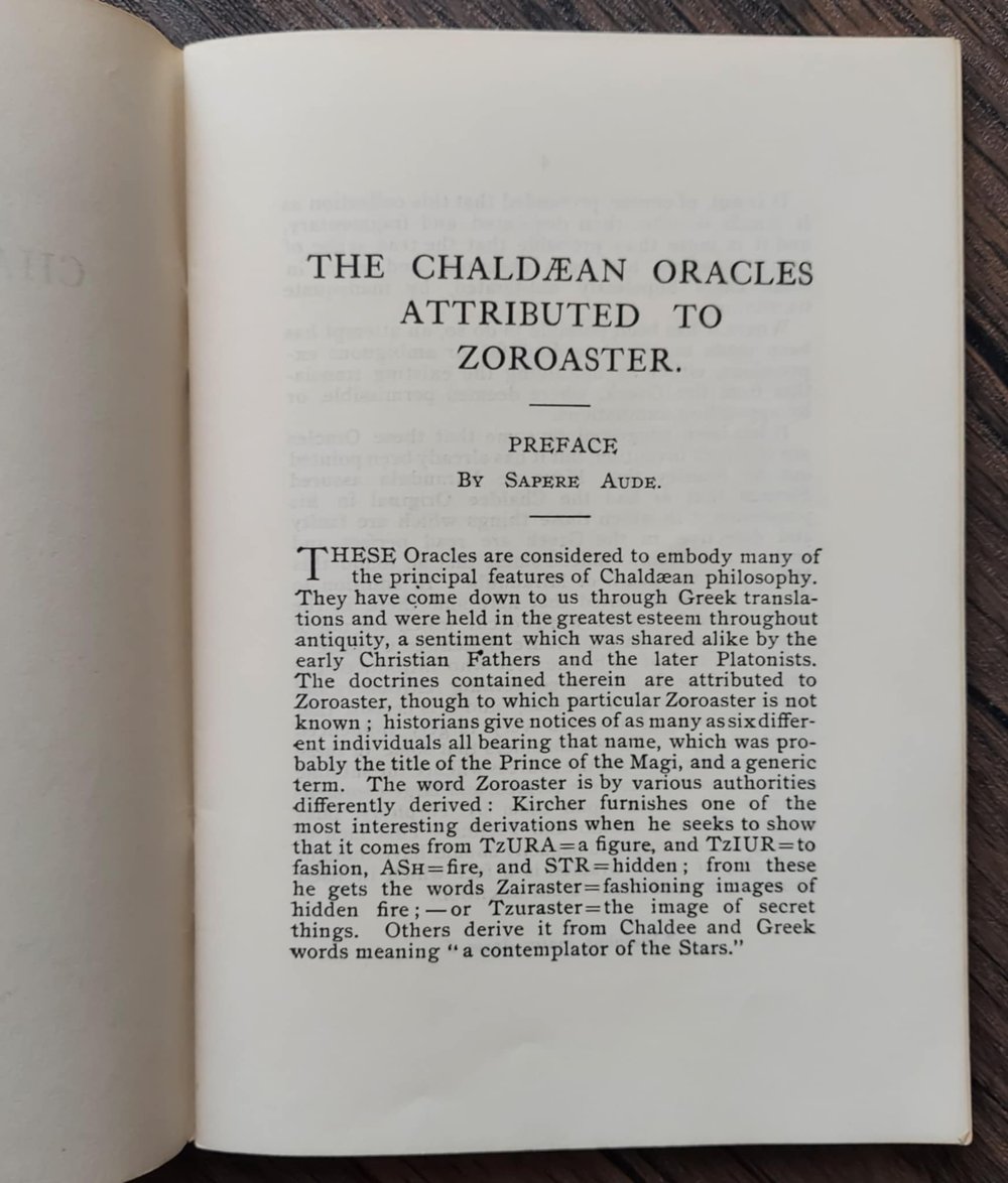 The Chaldean Oracles of Zoroaster, edited & revised by Sapere Aude