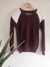Image 2 of Vintage Burgundy red shoulder patch fisherman jumper