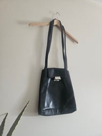 Image 1 of Vintage Black real leather silver clasp handbag 