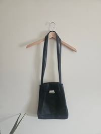 Image 4 of Vintage Black real leather silver clasp handbag 