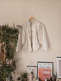 Image 4 of PRISSY VINTAGE 1980s Cream Real Leather panel baseball varsity jacket