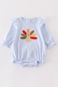 Blue Turkey Embroidery Bubble Romper 